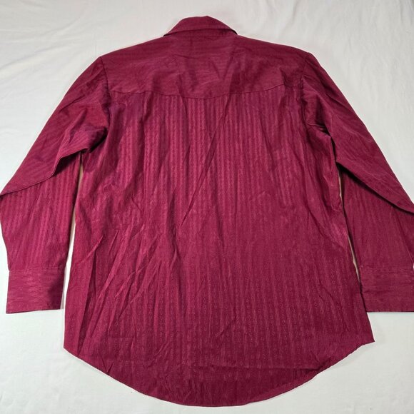 VTG Ely Cattleman Mens XL Burgundy Western Shirt Long Sleeve Striped Pearl Snap - Picture 2 of 9